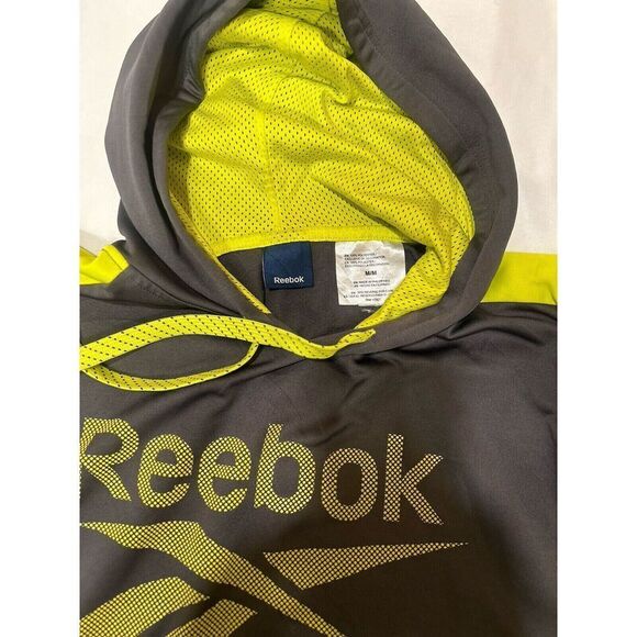 Reebok Sweatshirt Hoodie Men Medium M Long Sleeve Drawstring Pocket Graphic Gray - Picture 9 of 9